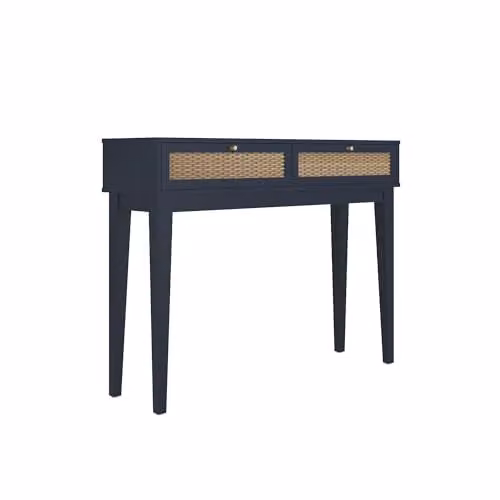 LPD Bordeaux 2 Drawer Dressing Table in Blue and Oak with Gold Details, W: 110 cm, D: 32 cm, H: 84.5 cm – 1