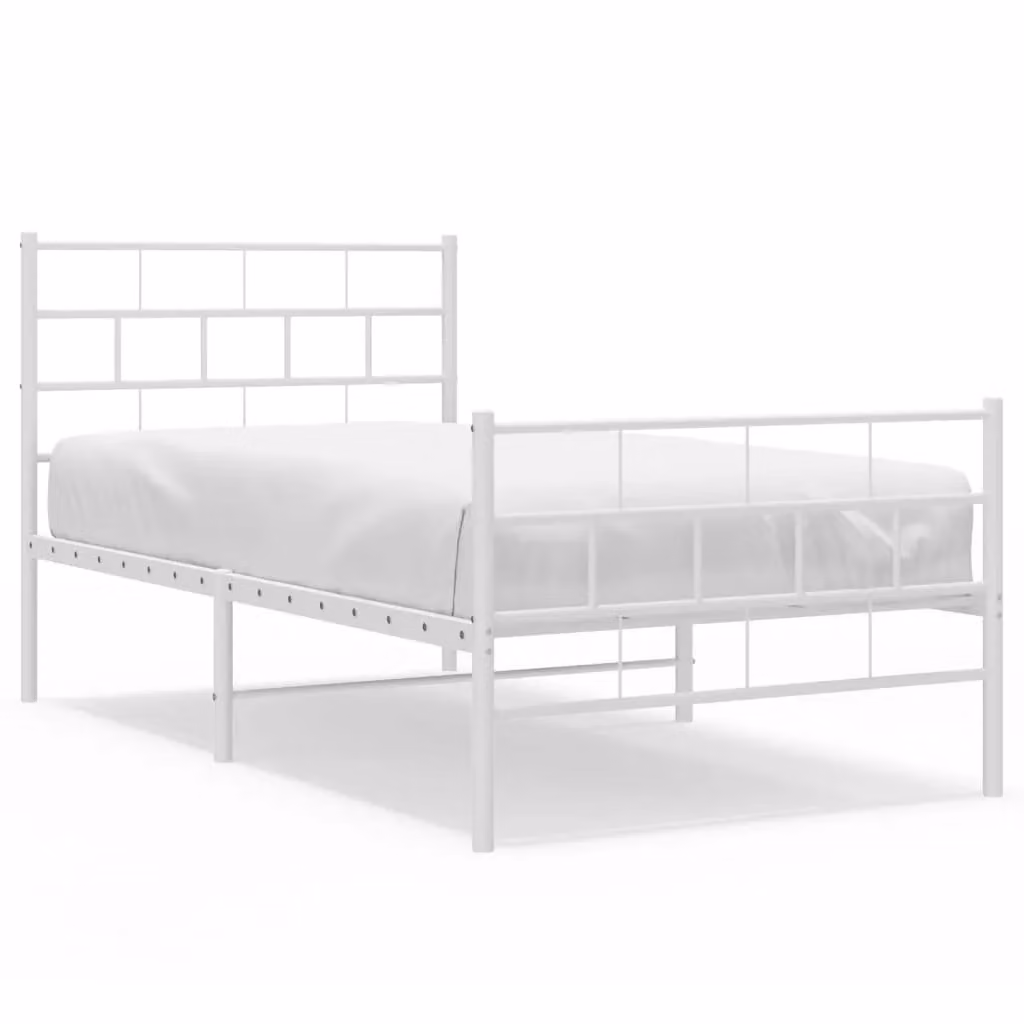 Berkfield Home Metal Bed Frame with Headboard and Footboard, White, W/D/H: 100 x 200 cm – 2