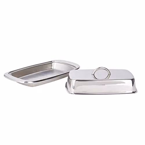 KitchenCraft Stainless Steel Butter Dish with Lid in Silver, W: 19.5 cm, H: 8 cm, D: 1 cm – 1
