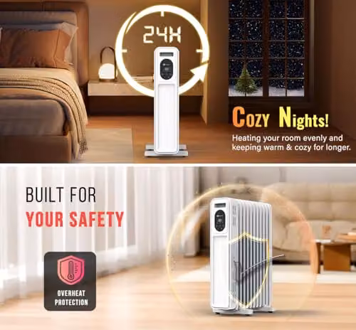 PureMate 2300W White Oil Filled Radiator with Remote Control – 6