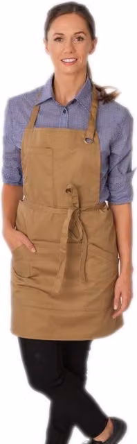 Le Chef Utility Bib Apron in Beige Poly-Cotton
