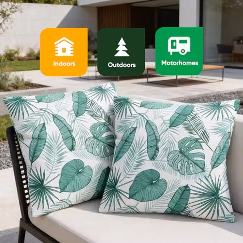 Gardenwize Pack of 2 Floral Botanical Outdoor Square Scatter Cushions in Green and Multicolour – 7