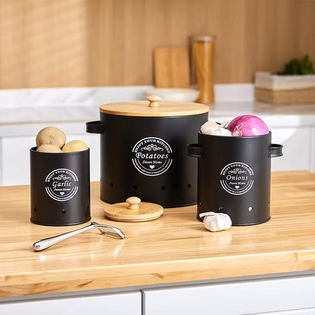 Lifeideas Metal Kitchen Storage Jar Set with Peeler in Black