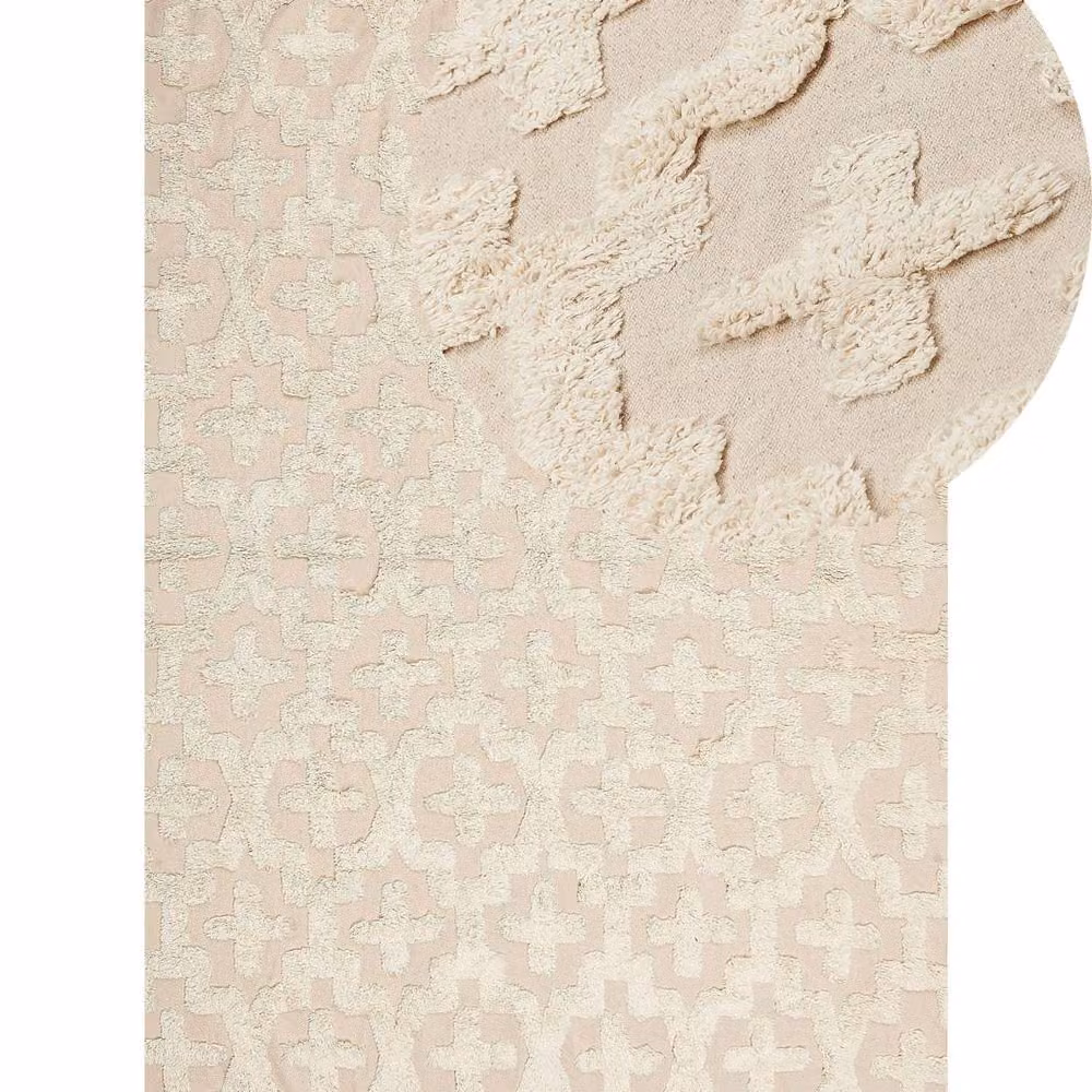 Wyld and Coco Beige Cotton Hand-Tufted Geometric Shag Rug, W: 140 cm, L: 200 cm – 2