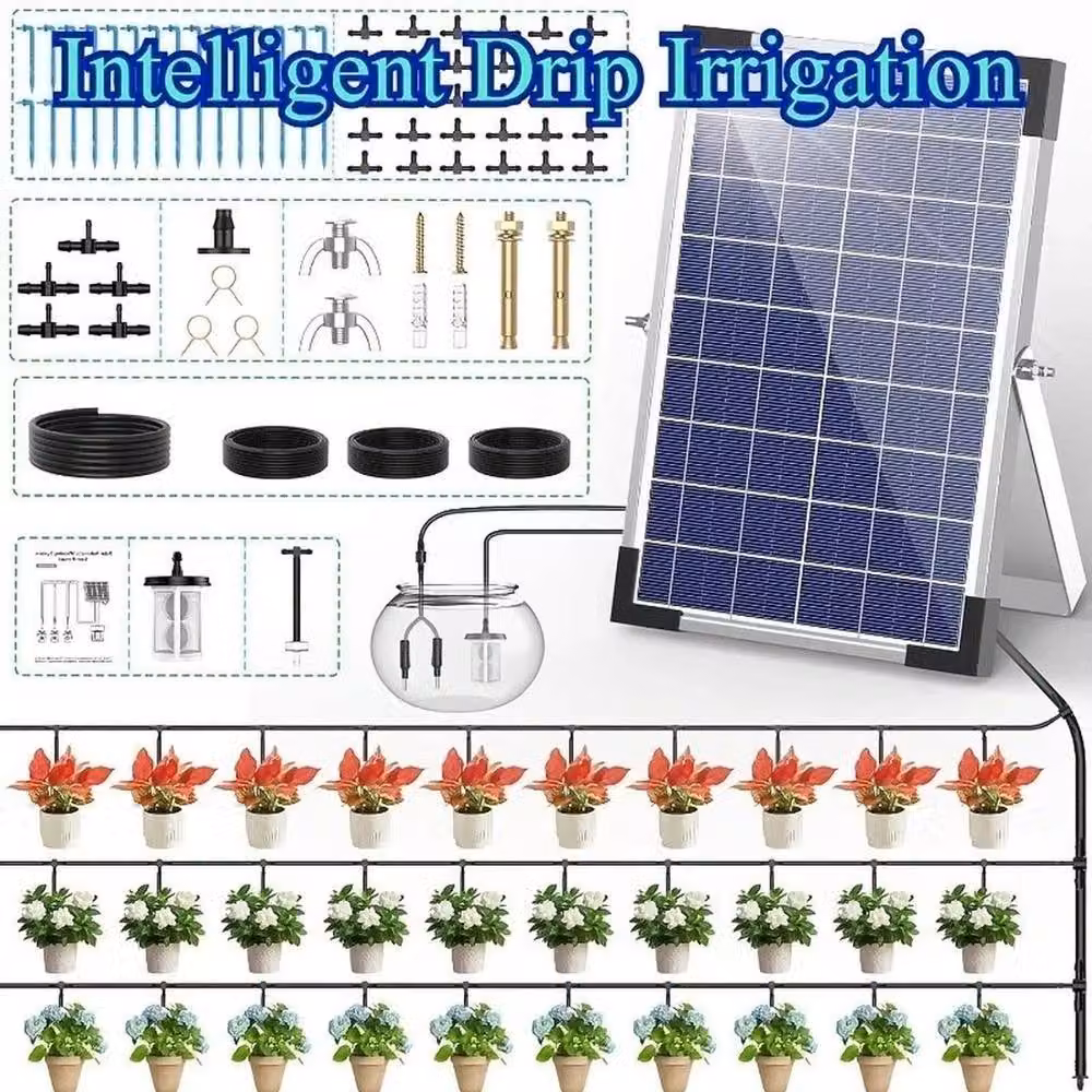 KORVIXA 5W Solar Automatic Drip Irrigation Kit with Timer, Black, W/D/H: 100 x 100 x 100 cm – 3