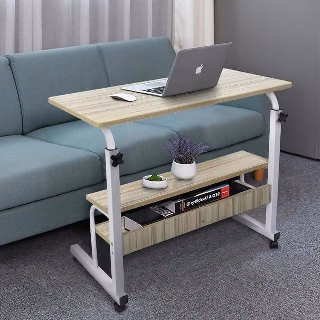 HYGRAD Modern Height Adjustable Laptop Tray Table with Sled Base in Brown