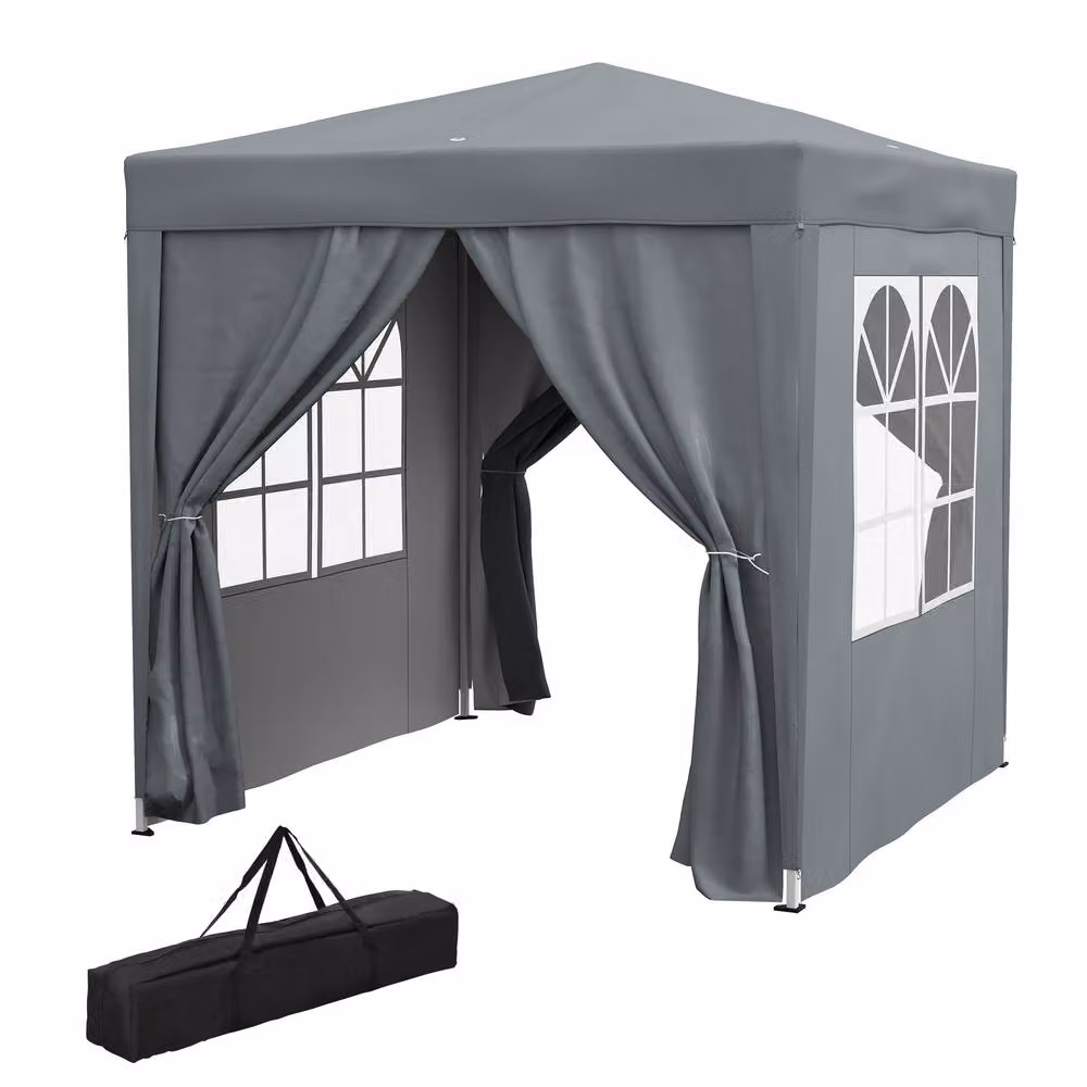 Outsunny Grey Pop Up Gazebo with Windows and Steel Frame, W: 200 cm, D: 200 cm, H: 240 cm – 2