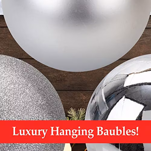 VFM e-Store Silver Round Christmas Baubles, Pack of 3, Diameter: 12 cm – 4