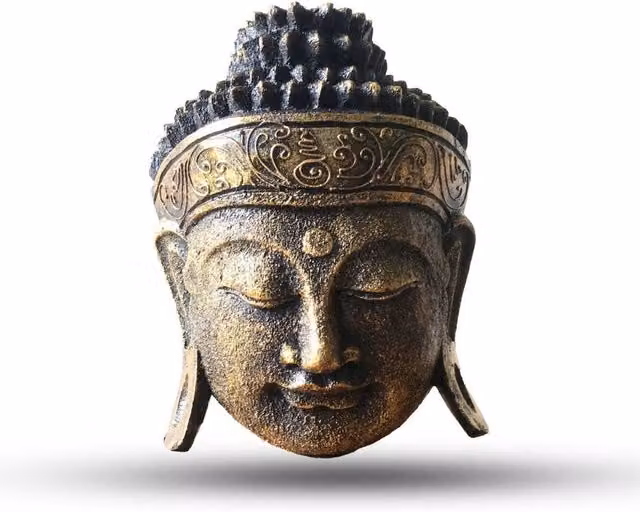 KDMD Gold Shine Buddha Head Statue, Handcrafted Ethnic Tabletop Decor, Height: 25 cm