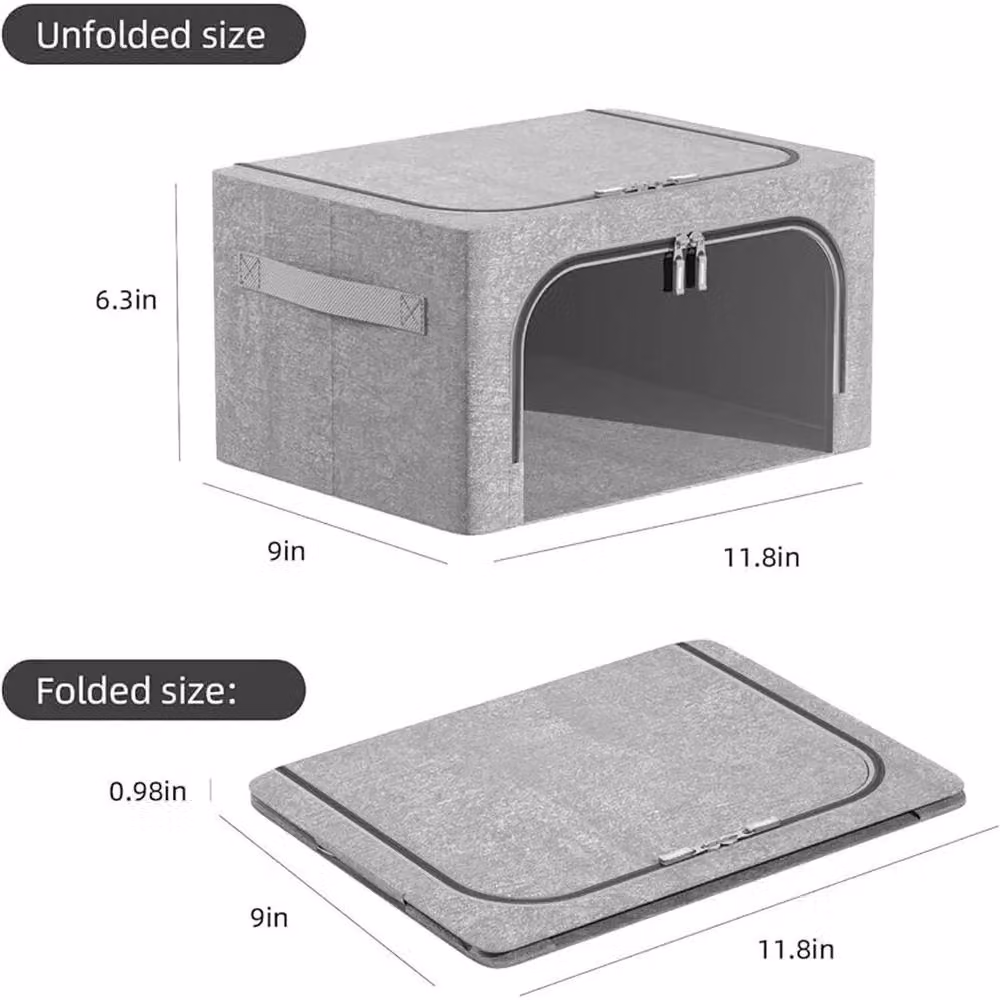 SPETLEK 2-Piece Folding Storage Box Set for Clothes and Wardrobe Organisers, Grey, 66L – 2