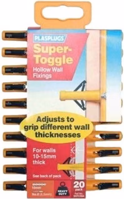 PLASPLUGS Super Toggle Hollow Wall Anchors, Yellow, Pack of 20