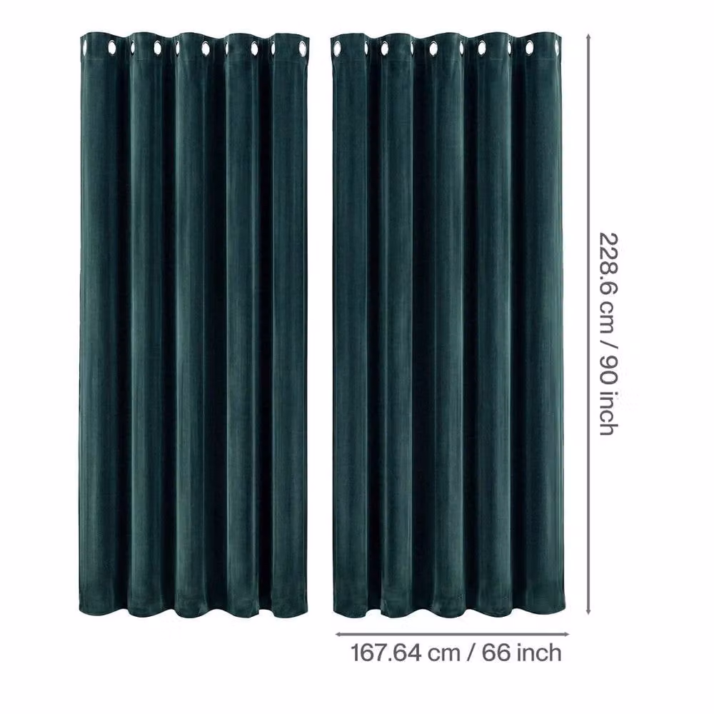 VOGREX Green Velvet Thermal Blackout Eyelet Curtains W: 167.64 cm, H: 228.6 cm – 2