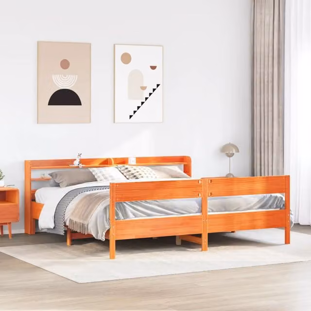 Berkfield Home Super King Solid Wood Pine Bed Frame in Wax Brown, W/D/H: 180 x 200 cm