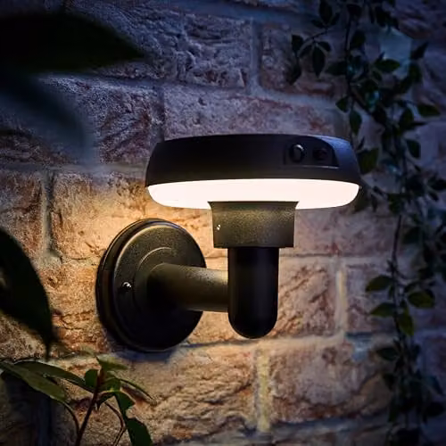 ValueLights Solar Powered LED Motion Sensor Outdoor Halo Wall Light in Black – 3