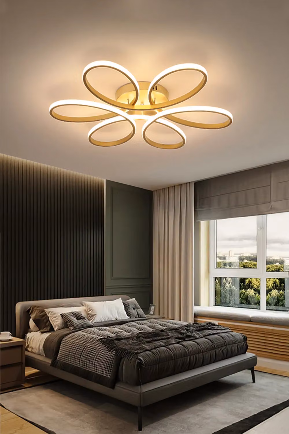 Living and Home 65W Modern Gold Acrylic Petal LED Semi Ceiling Light with Remote Control – 3
