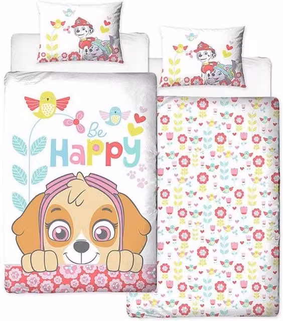 Paw Patrol Reversible Duvet Cover and Pillowcase Set in White, W: 90 cm, H: 200 cm