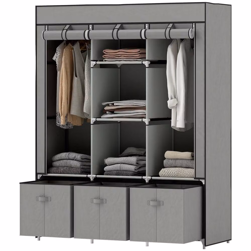 STILVORA Modern Grey Wardrobe with Roll Shutter, Internal Shelves, Drawers and Hanging Rod, H 162.5 x W 125.0 cm – 3