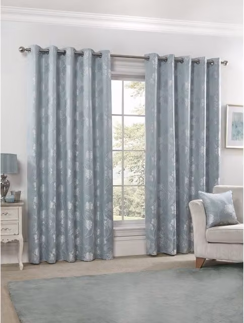 NewEdgeBlinds English Garden Floral Jacquard Eyelet Curtains in Blue, Width: 183 cm, Height: 168 cm