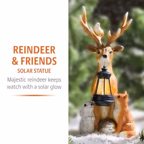 Coopers of Stortford Reindeer and Friends Solar Powered LED Garden Ornament in Brown, White and Multicolour – 2