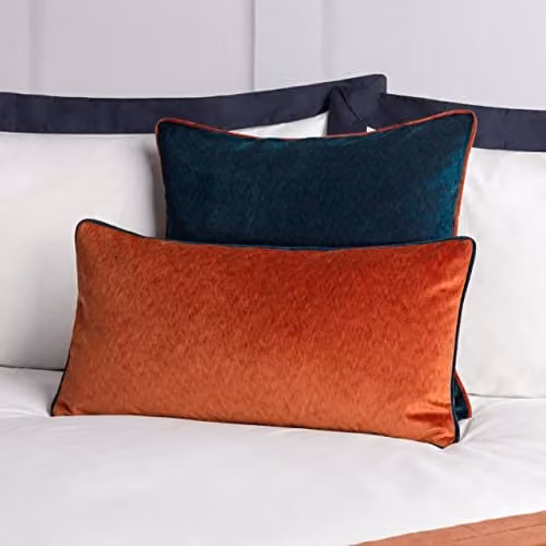 Paoletti Torto Rectangular Velvet Cushion with Removable Polyester Filling in Brick and Petrol Blue – 3
