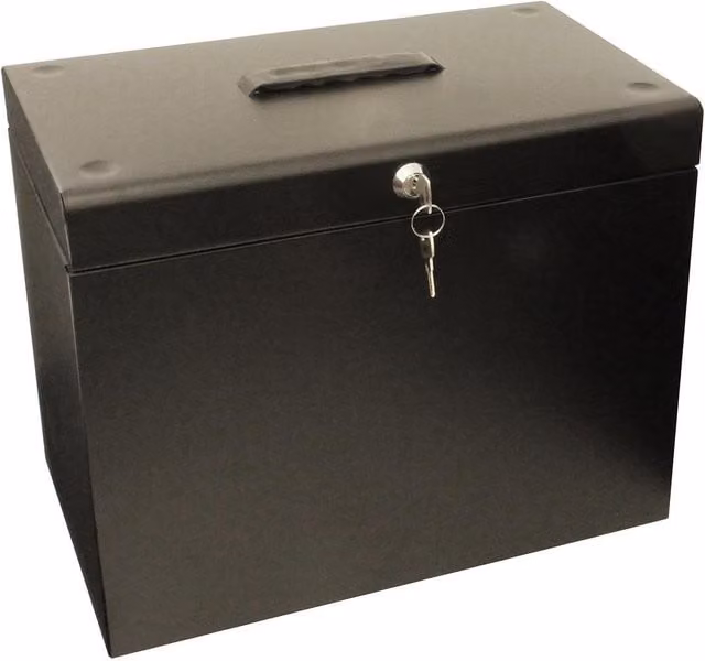 mysmartbuy Metal Lockable A4 Document Box in Black with 5 Suspension Files
