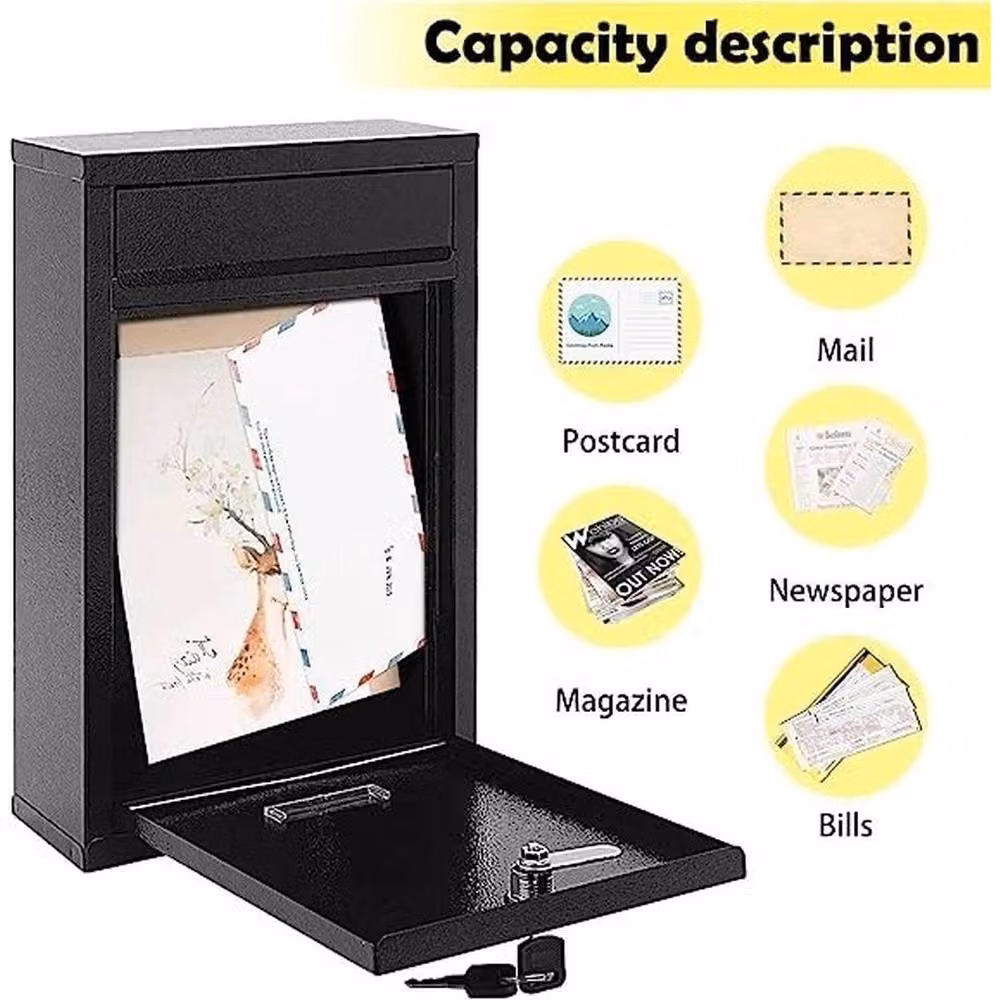 FLAVORA Lockable Wall Mounted Metal Letterbox in Black – 6
