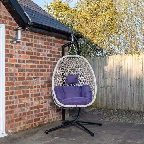 Samuel Alexander Hanging Garden Rattan Egg Chair with Steel Frame and Waterproof Cover in Blue – 2