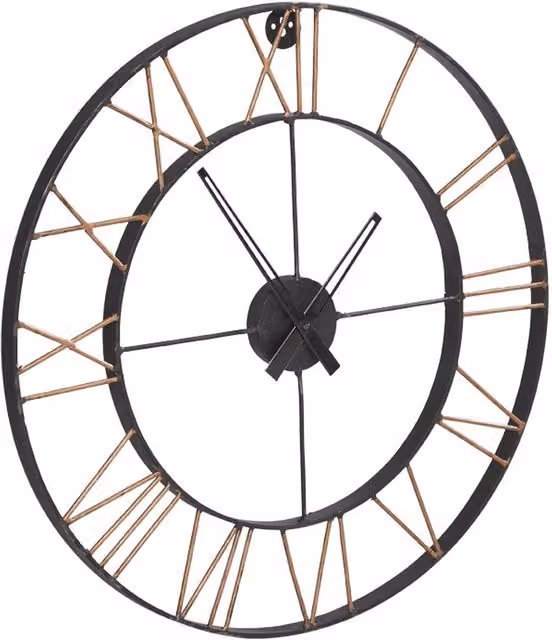 IH Design Lincoln Industrial Style Round Metal Wall Clock in Black