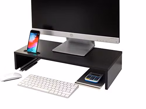 Ttap Black Wooden Monitor Stand with Smartphone Holder, W/D/H: 54 x 24.5 x 10.4 cm – 1