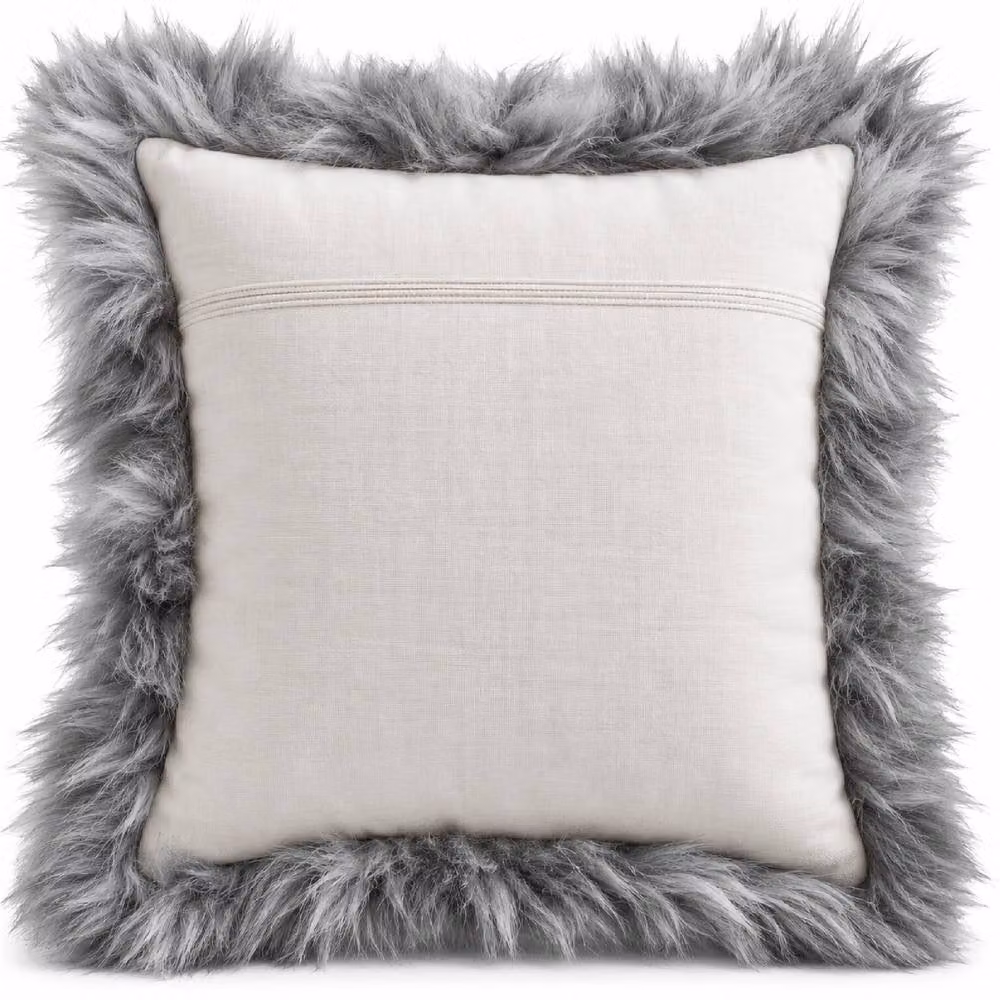 SNUGRUGS Natural Wool Sheepskin Cushion with Cotton Backing and Inner, Grey, W/D/H: 40 x 40 x 40 cm – 2