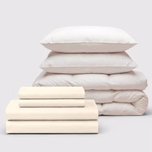 Bedable 100% Cotton Sateen Bedding Bundle in Beige, King Size, including Duvet Cover Set, Fitted Sheet, Duvet and 2 Pillows