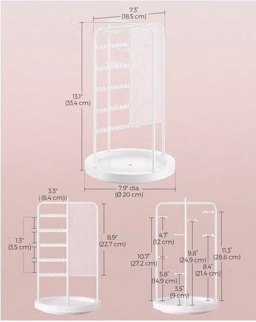 SONGMICS Rotating Jewellery Display Stand with 4 Sections, White
