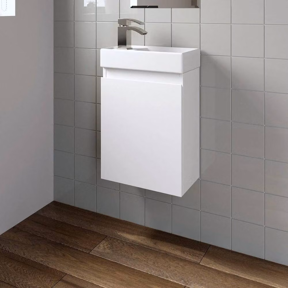 KORVIXA White Gloss Ceramic Wall Hung Rectangular Bathroom Sink Basin W: 400 mm – 2
