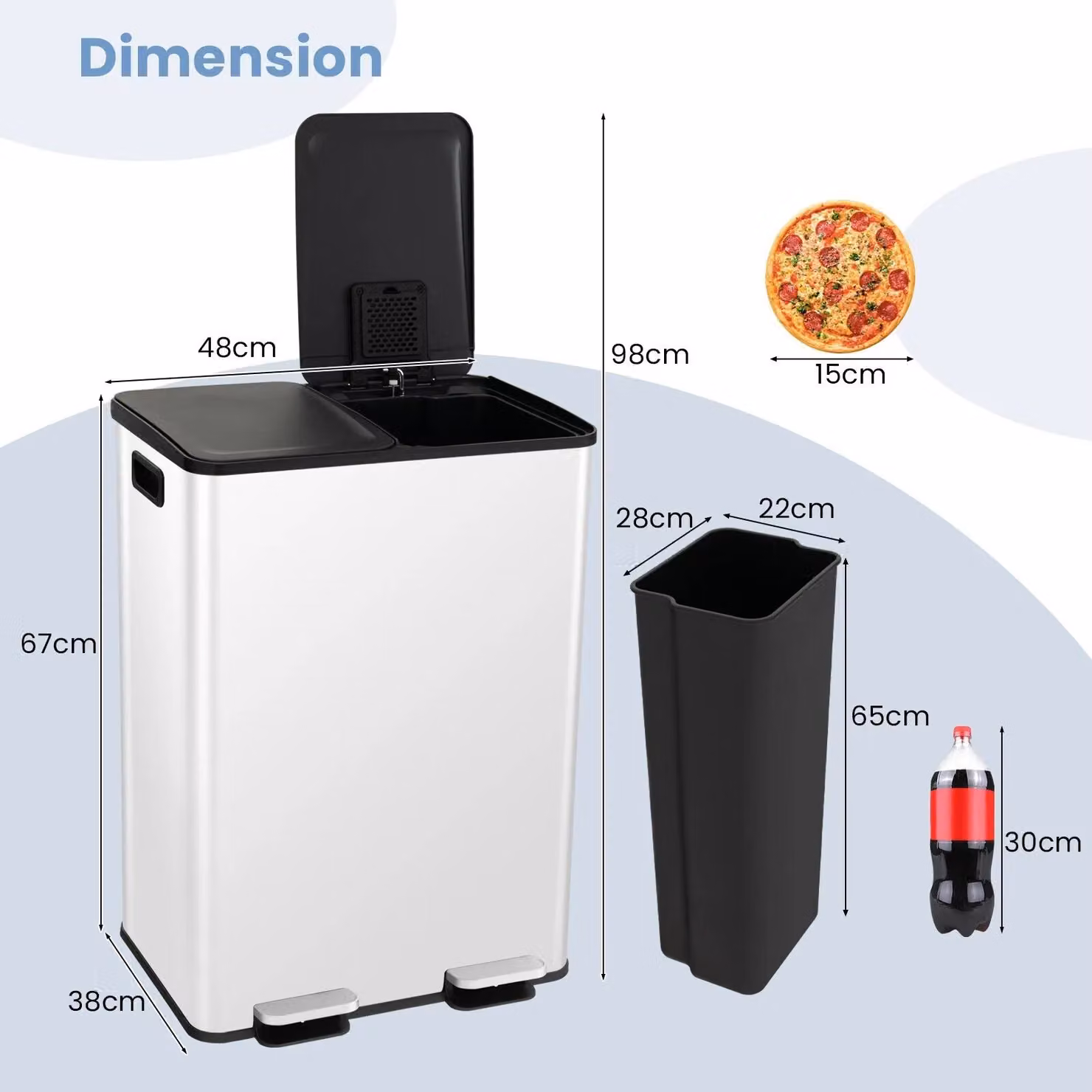 Costway 60L Dual Bin Trash Can with 2 x 30L Classified Compartments and Deodoriser in White – 2