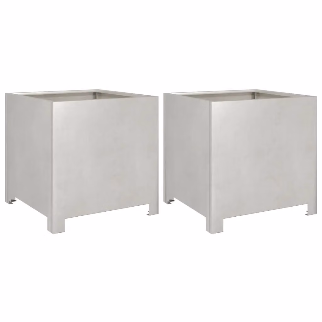 Berkfield Stainless Steel Garden Planter Tubs, 2 Pieces, Silver, W/D/H: 40 x 40 x 40 cm – 2