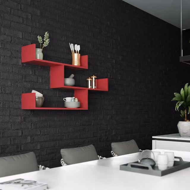 Decortie Tibet Modern Wall Mounted Bookcase Display Unit in Red