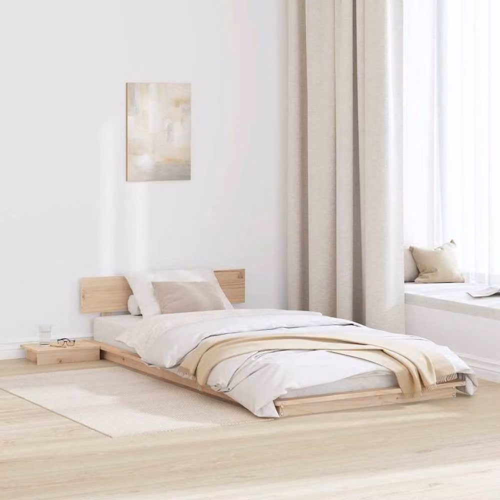 Berkfield Home Solid Pine Wood Floor Bed Frame with Bedside Shelves, Multicolour, W/D/H: 75 x 190 cm