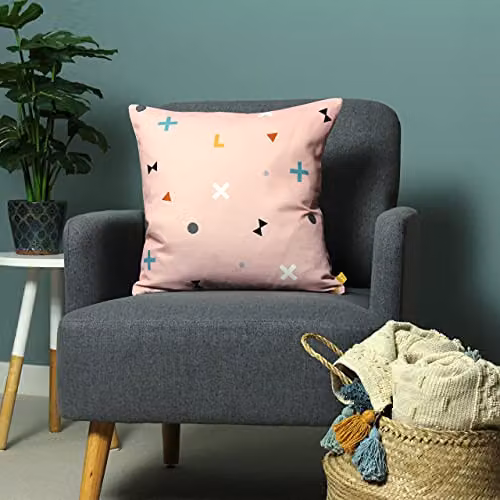 Bitsa Symbol Abstract Graphic Cushion in Pink and Grey, W/D/H: 43 x 43 x 43 cm – 2