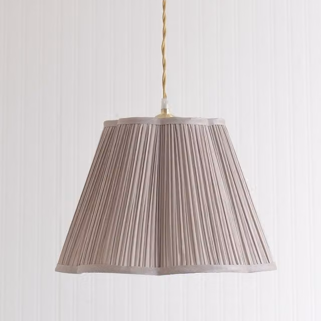 ValueLights Loralei Large Pleated Scallop Lamp Shade in Grey Faux Silk with LED Bulb