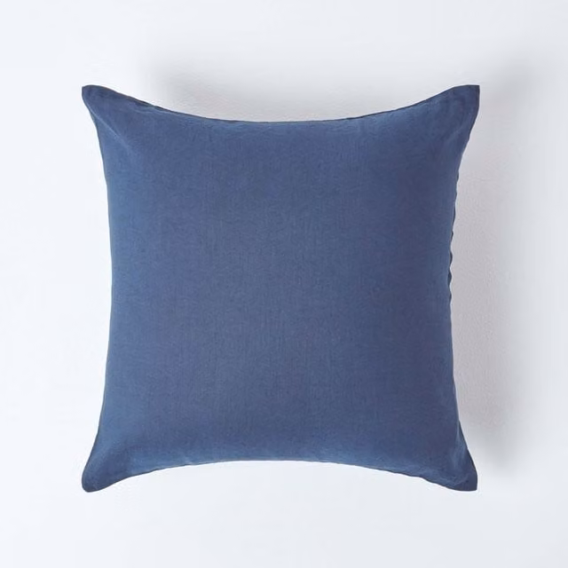 Homescapes Linen and Combed Cotton Pillowcase in Blue, Housewife Style, 60 cm