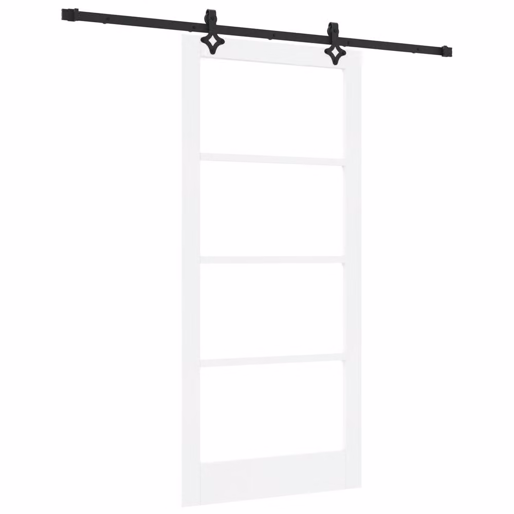 Berkfield Home Orkdal Modern Sliding Door with Hardware Set in White Lacquered Solid Wood and Glass – 2