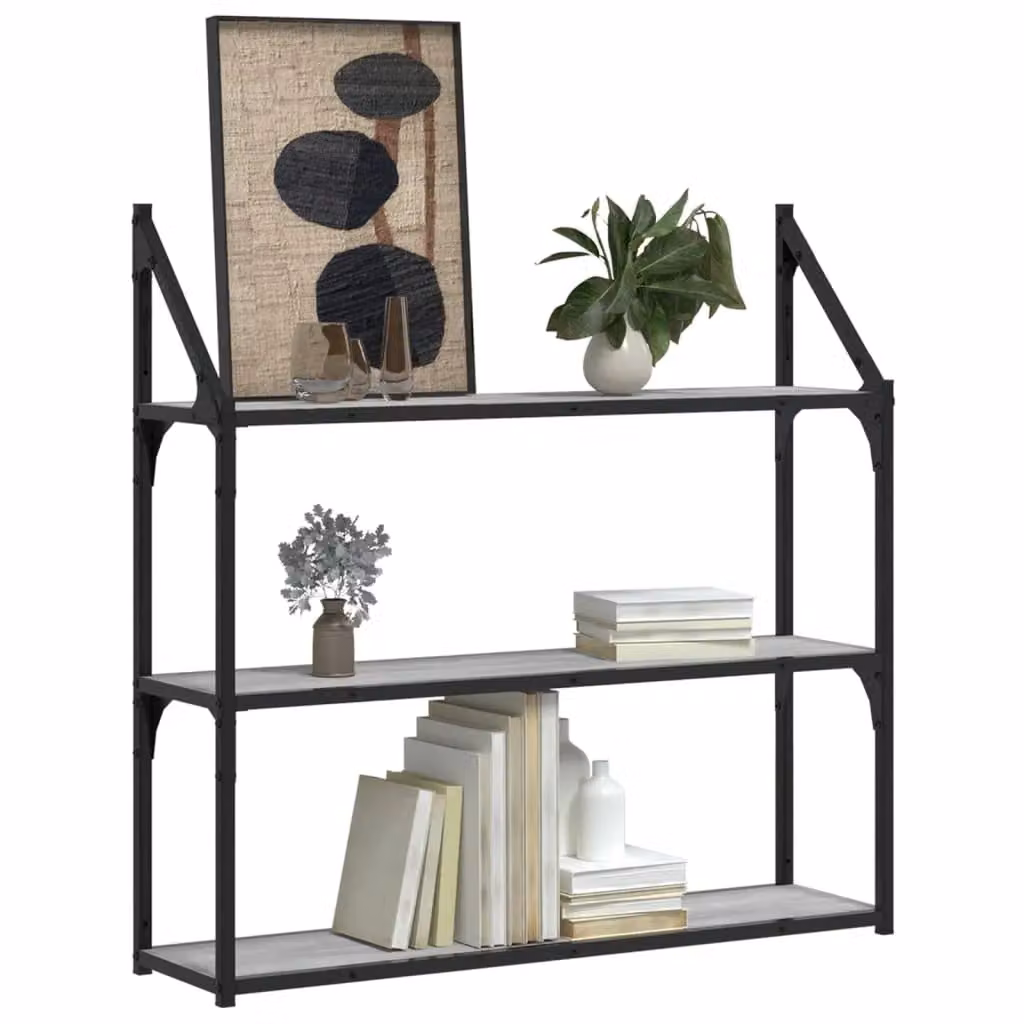 Berkfield Home 3-Tier Wall Mounted Shelf in Grey, W: 80 cm, D: 21 cm, H: 78.5 cm – 3