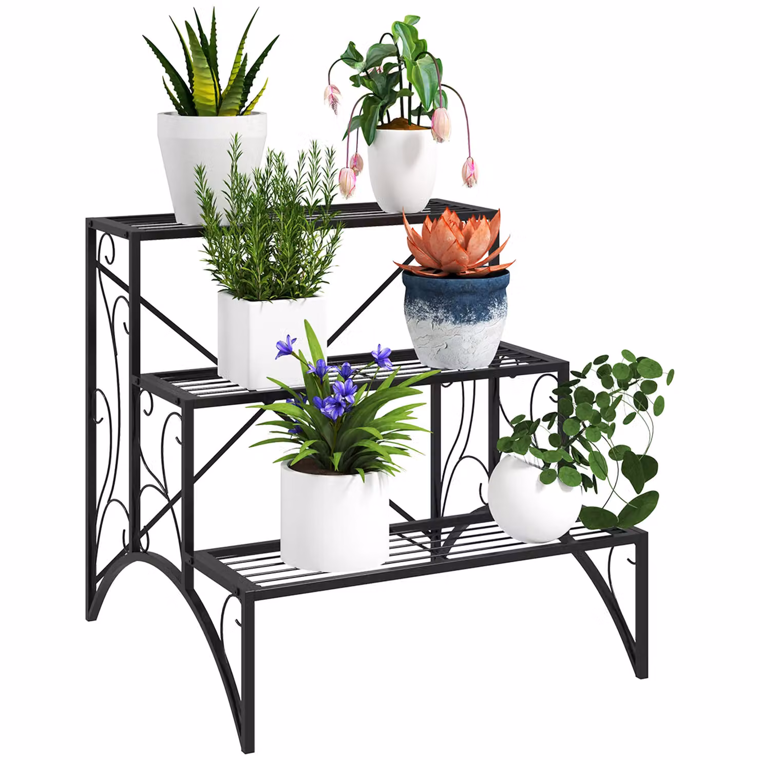 OUTSUNNY 3-Tier Metal Plant Stand, Black, W/D/H: 60 x 60 x 60 cm – 2