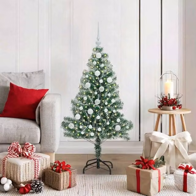 Berkfield Home Snow Flocked Artificial Christmas Tree with LED Lights, Green, Height: 120 cm – 1