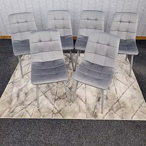 KOSY KOALA Set of 6 Grey Velvet Dining Chairs with Metal Legs