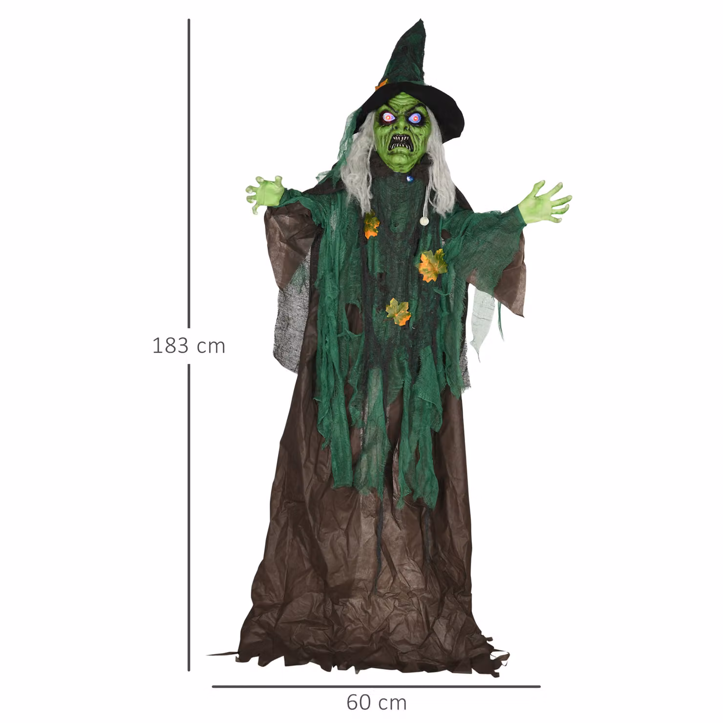 HOMCOM Halloween Witch Outdoor Prop Decoration with Light Up Eyes and Heart in Red and Yellow – 3