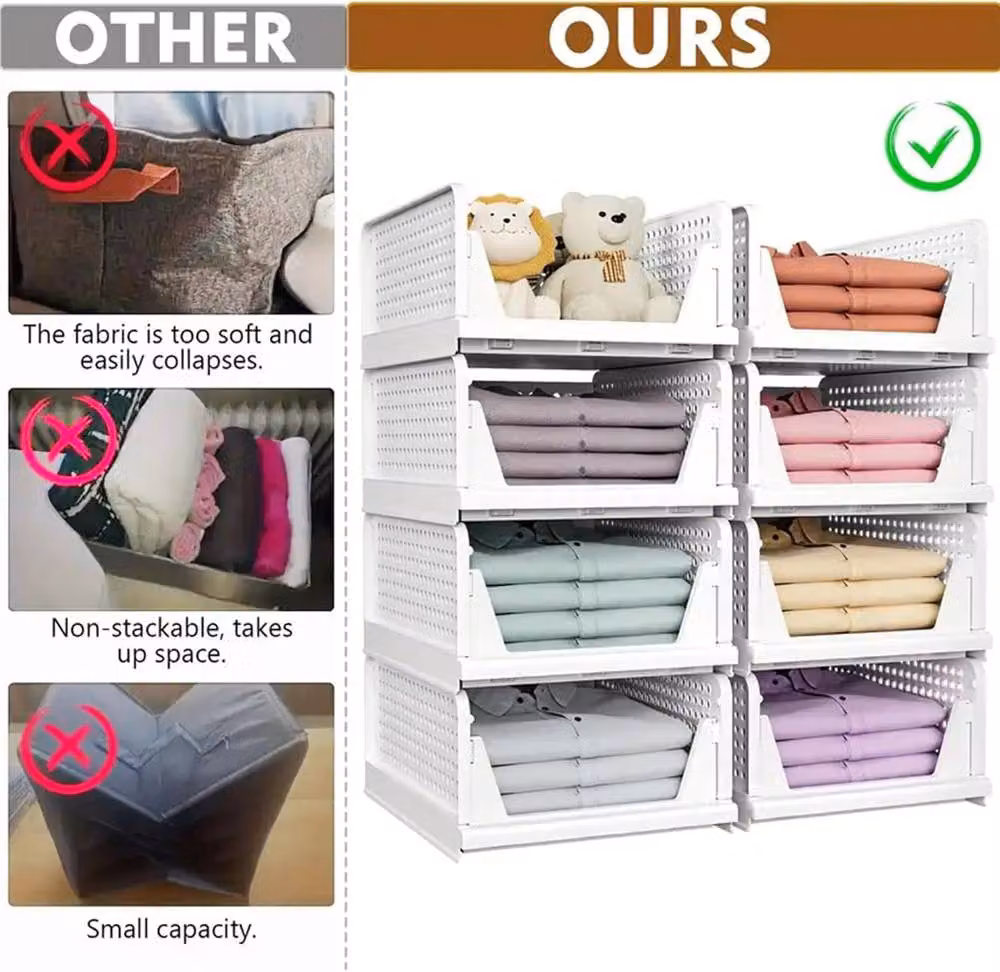 ATEK 4 Pack Foldable and Stackable Multifunctional Storage Organiser Boxes in White – 3