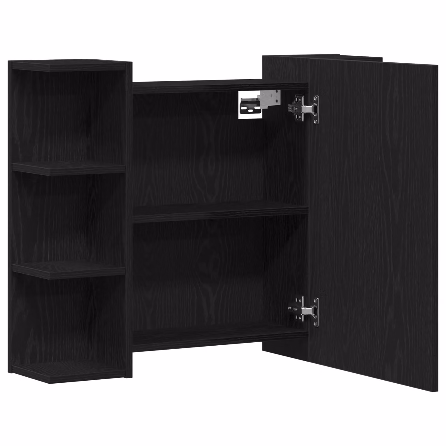 Berkfield Home Black Oak Solid Wood Compact Wall Mounted Bathroom Mirror Cabinet with Internal Shelves – 3