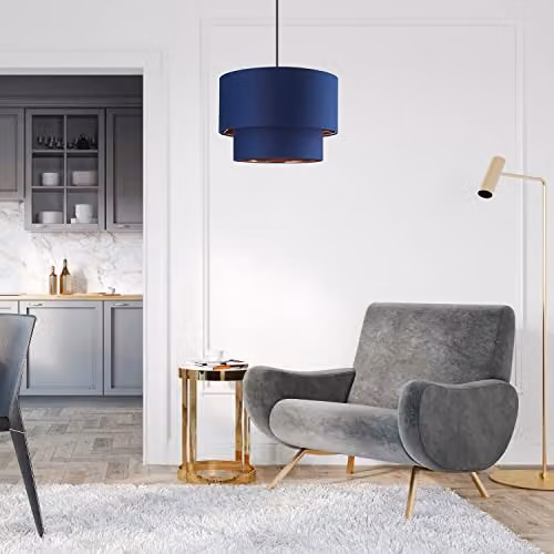 Happy Homewares Modern Blue Cotton Fabric Double Tier Ceiling Pendant Lamp Shade with Copper Inner, W: 28 cm, H: 40 cm – 5