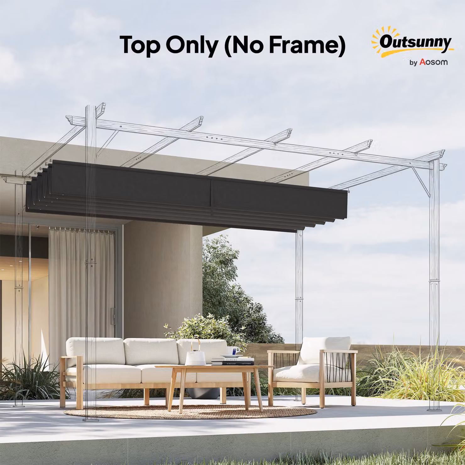 Outsunny Grey Polyester Retractable Pergola Shade Cover Replacement – 10